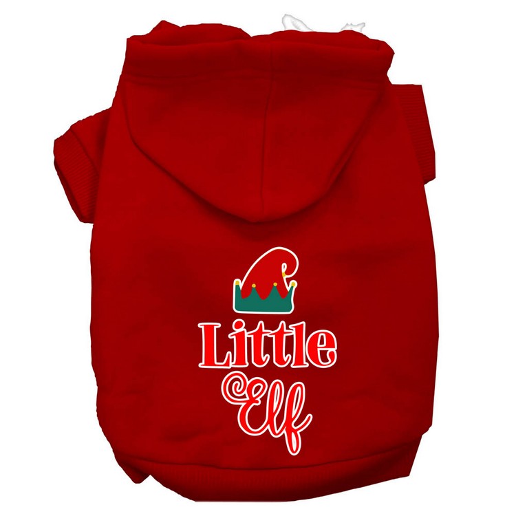 Little Elf Screen Print Dog Hoodie Red XS